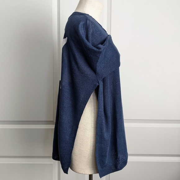 360 Sweater 100% Linen Lightweight Woven Star 3/4 Sleeve Blue White Star M NWT - Picture 6 of 16